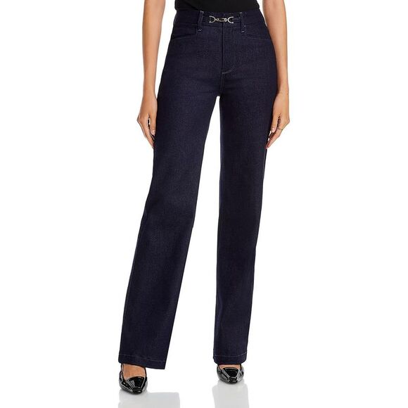Paige Denim - Paige Womens Leenah Blue Embellished Denim Wide Leg Jeans NWT